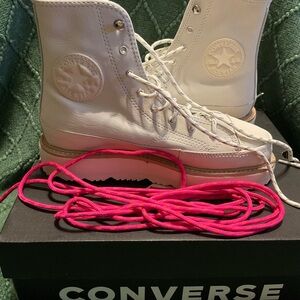 Converse Women's White High-Top Sneakers with Pink Laces